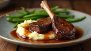 Tender beef neck bones in crock pot served with mashed potatoes