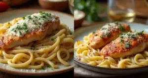 Delicious plate of Marry Me Chicken in pasta recipes, topped with creamy sauce, fresh herbs, and parmesan cheese.