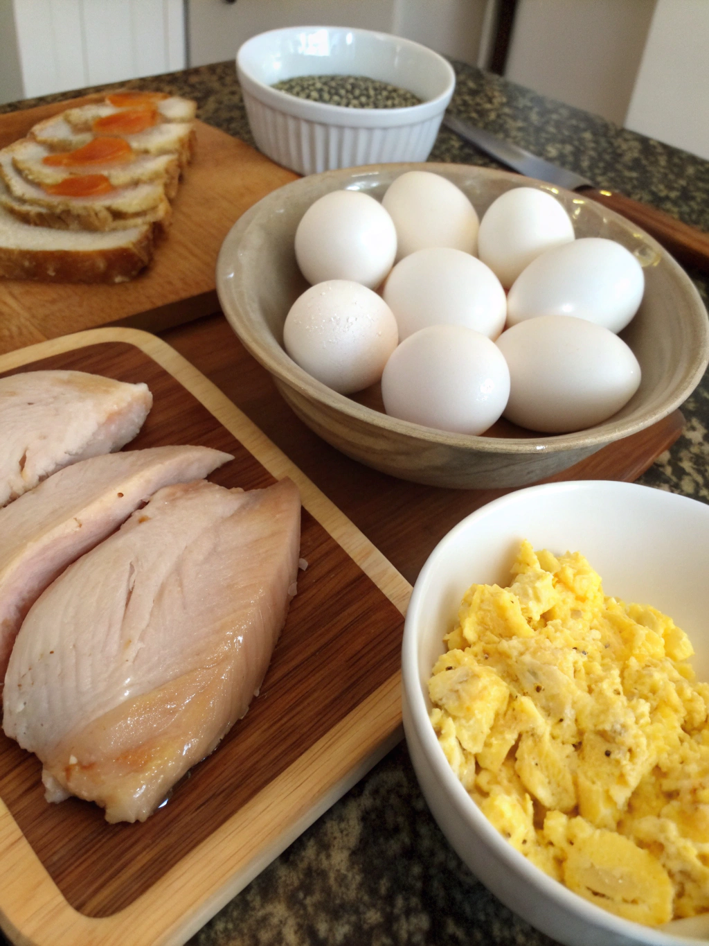 Chicken and eggs breakfast ingredients