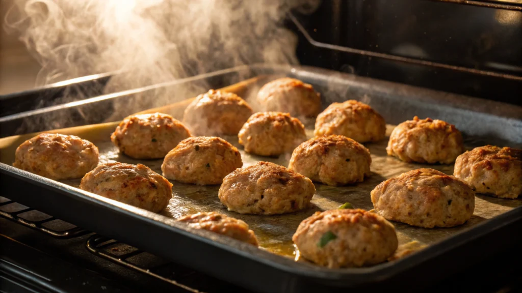 Chicken meatball recipe baking in the oven